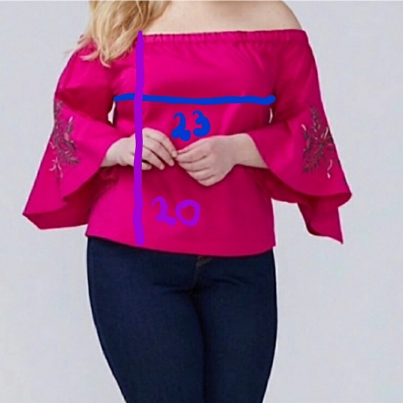 Lane Bryant Hot pink beautiful Embroiled off shoulders top. Sz. 14/15 - Picture 7 of 7